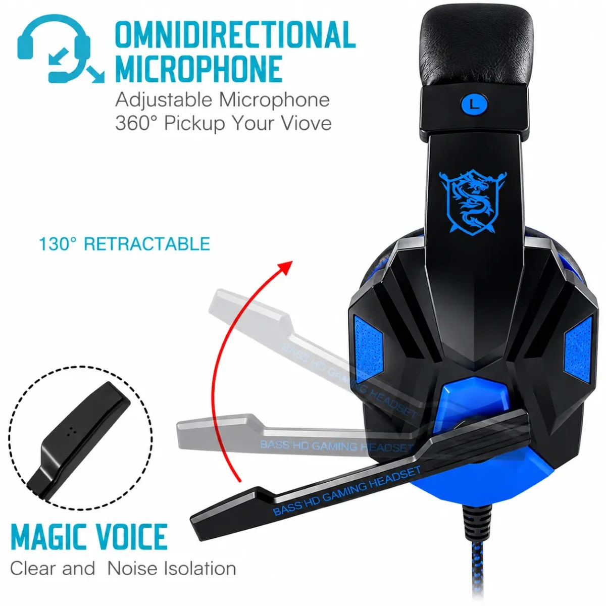 Wired Gaming Headphones With Microphone | 120° Adjustable PC Bass Stereo Gamer Headset - Image 6
