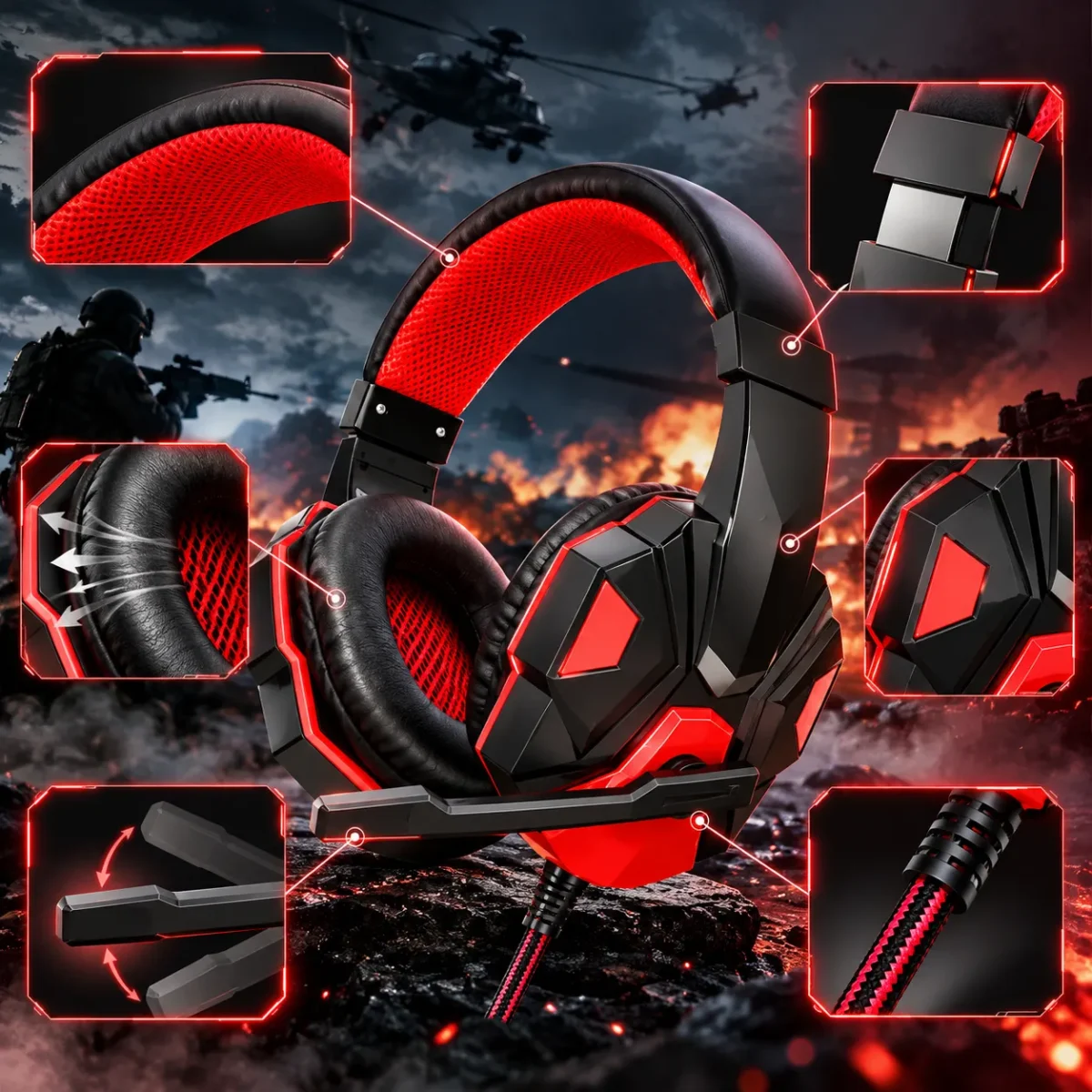 Wired Gaming Headphones With Microphone | 120° Adjustable PC Bass Stereo Gamer Headset - Image 5